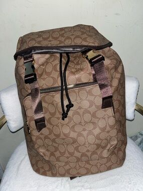 Source Unknown Brown Signature Canvas Drawstring Backpack